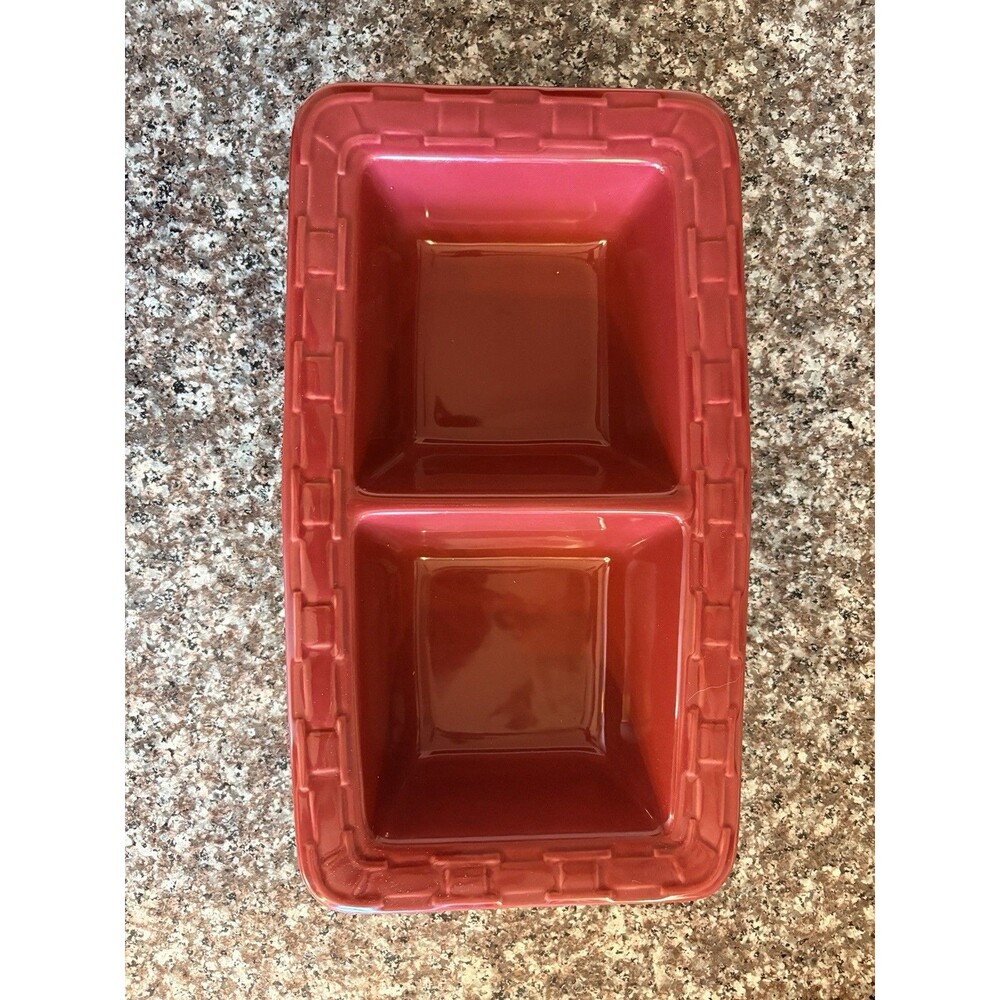 Longaberger Pottery Woven Traditions Paprika Divided Bowl Serving Dish